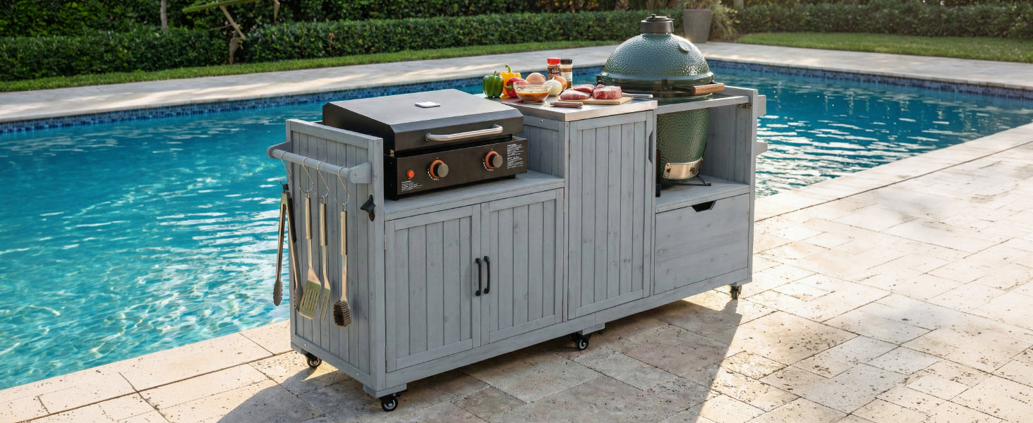 K&K 80.5' Outdoor Kitchen Island for Big Green Egg & Blackstone Griddle