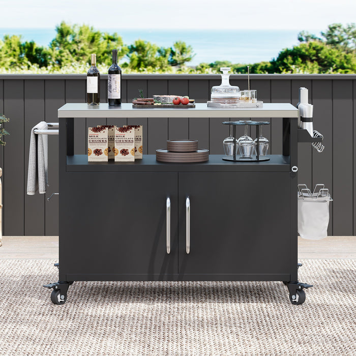 K&K 54.5 Inch Outdoor Kitchen Island with Stainless Steel Tabletop