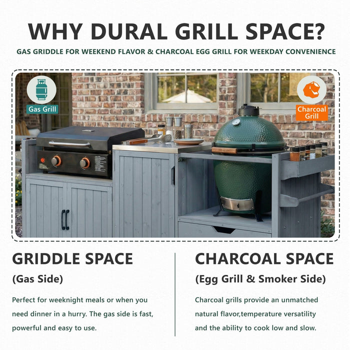 K&K 80.5' Outdoor Kitchen Island for Big Green Egg & Blackstone Griddle