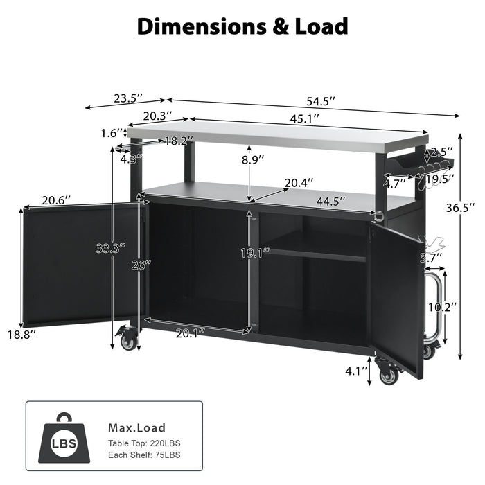 K&K 54.5 Inch Outdoor Kitchen Island with Stainless Steel Tabletop