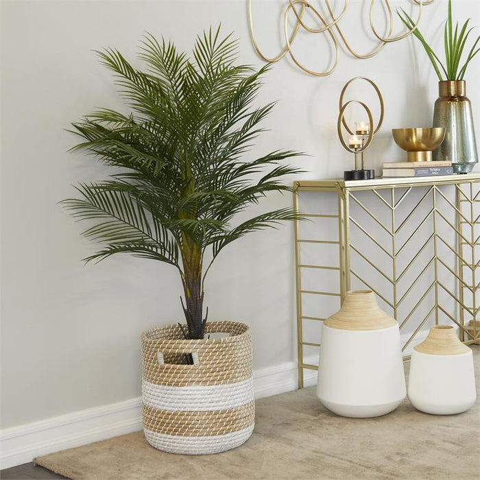 Green Faux Foliage Areca Palm Artificial Tree with Realistic Leaves and Black Melamine Pot