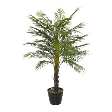 Green Faux Foliage Areca Palm Artificial Tree with Realistic Leaves and Black Melamine Pot