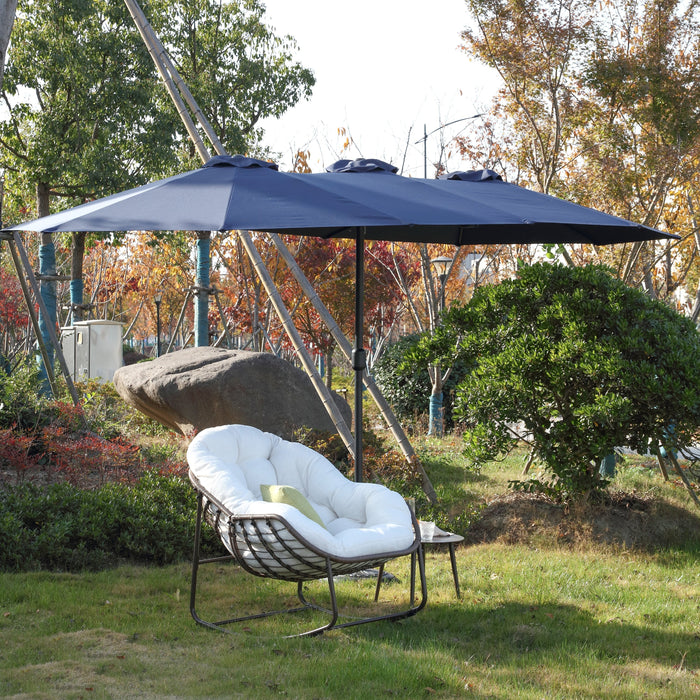 14.8 Ft Double Sided Outdoor Umbrella Rectangular Large with Crank (Navy Blue) (No Base)