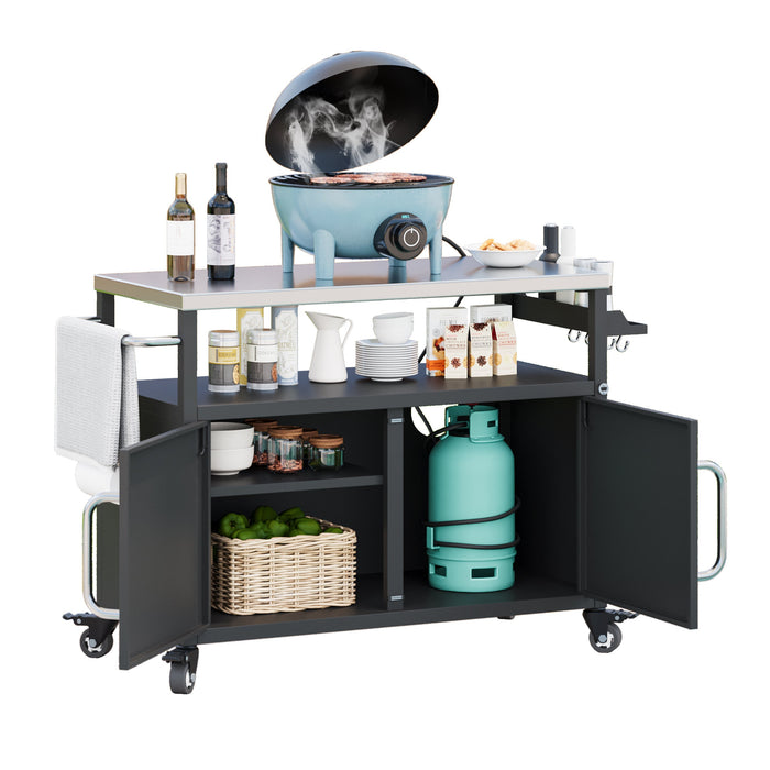 K&K 54.5 Inch Outdoor Kitchen Island with Stainless Steel Tabletop