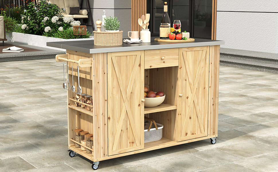 Outdoor Kitchen Island Fir Wood Kitchen Island with Stainless Steel Top