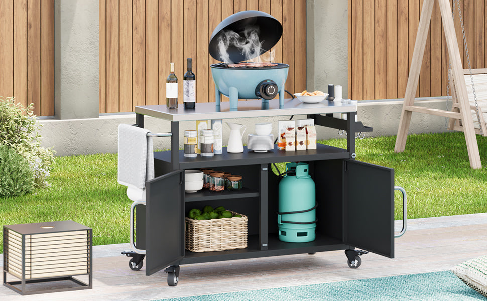 K&K 54.5 Inch Outdoor Kitchen Island with Stainless Steel Tabletop