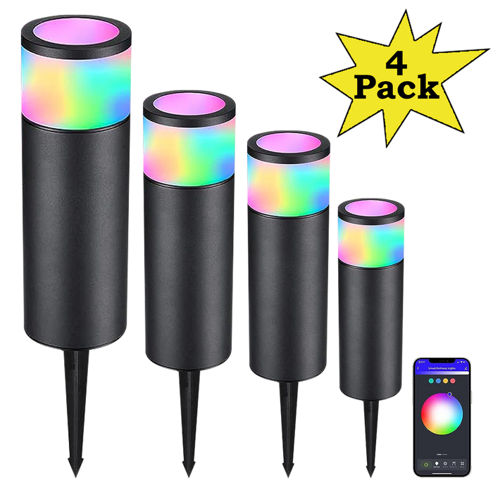 ALPR09 4-Pack RGBW Bluetooth Smart LED Landscape Pathway Lights Package, 4.5W Low Voltage 12V Bollard Outdoor Landscape Lighting
