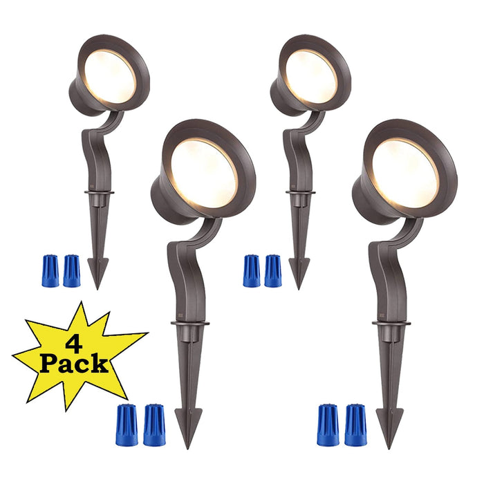 ALS03 4-Pack 3000K Warm White Integrated LED Landscape Spot Lights Package, Adjustable 2W-12W Low Voltage 12V Directional Outdoor Landscape Lighting