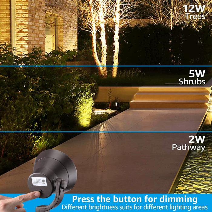 ALS03 4-Pack 3000K Warm White Integrated LED Landscape Spot Lights Package, Adjustable 2W-12W Low Voltage 12V Directional Outdoor Landscape Lighting