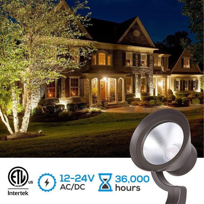 ALS03 4-Pack 3000K Warm White Integrated LED Landscape Spot Lights Package, Adjustable 2W-12W Low Voltage 12V Directional Outdoor Landscape Lighting