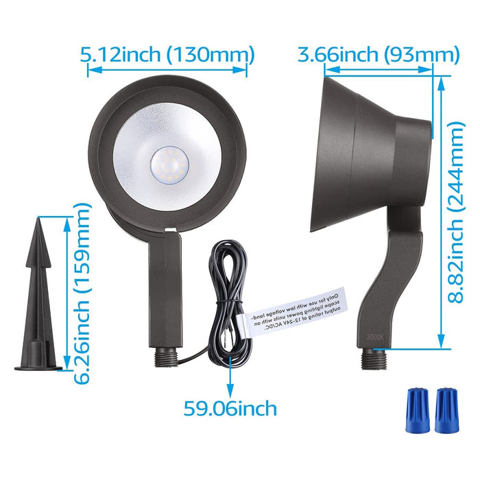 ALS03 4-Pack 3000K Warm White Integrated LED Landscape Spot Lights Package, Adjustable 2W-12W Low Voltage 12V Directional Outdoor Landscape Lighting