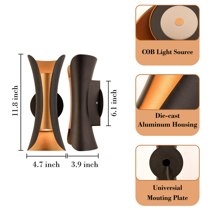 Black Golden Outdoor Wall Scone Curved Wall Lamp