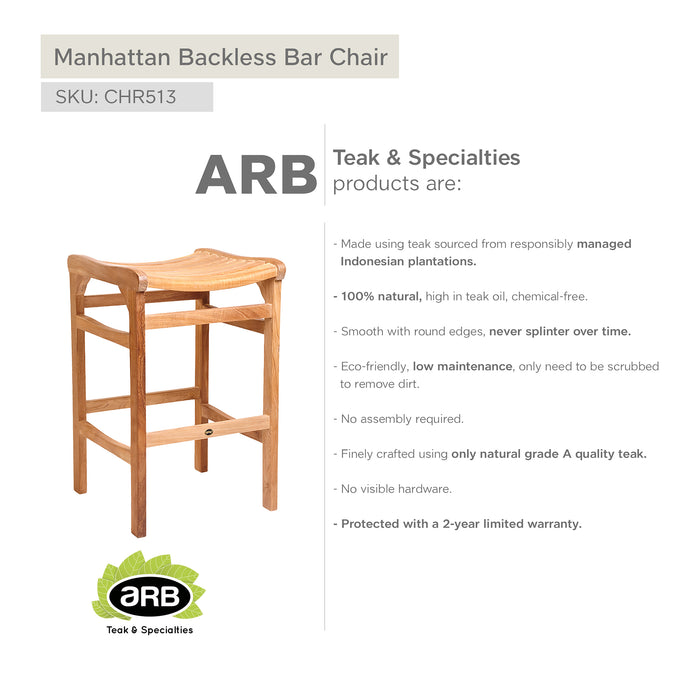 ARB Teak Backless Bar Chair Manhattan