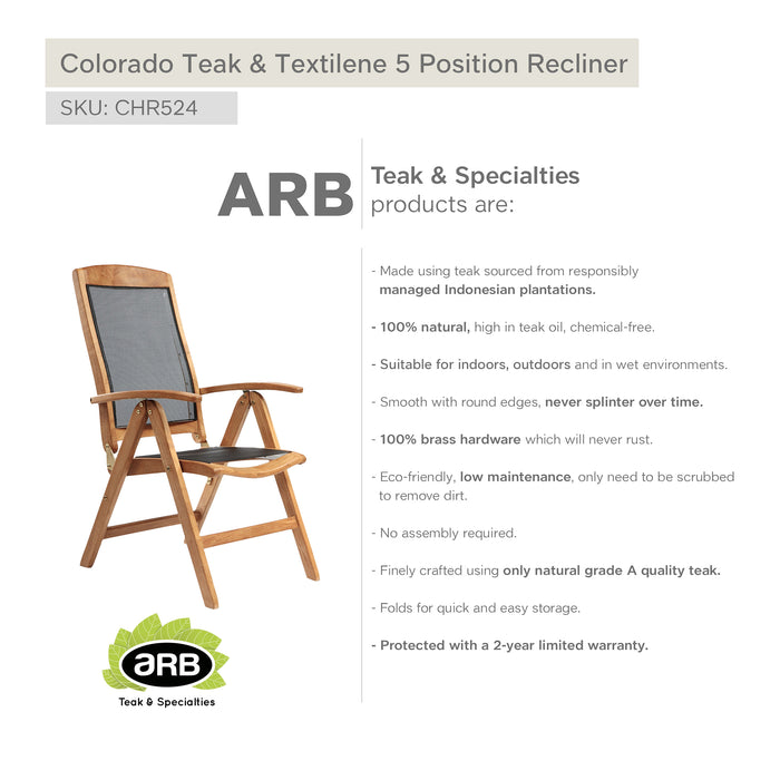 ARB Teak & Textilene Recliner Chair Colorado