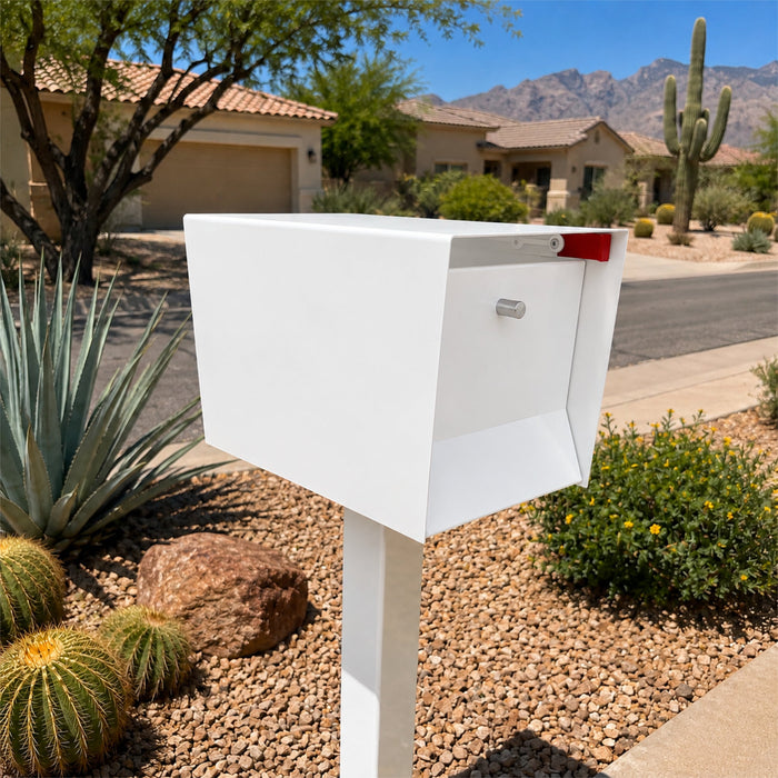 QUICK SHIP UpTown Box-2.0 in ARCTIC WHITE on WHITE - Modern Mailbox