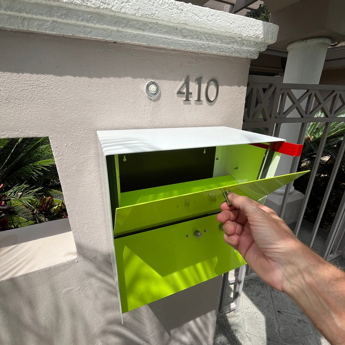 RetroBox Locking Small Package Wall Mounted Mailbox in Designer Gray