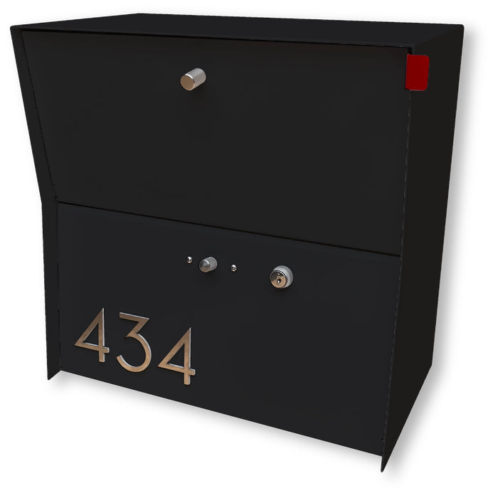 RetroBox Locking Small Package Wall Mounted Mailbox in Textured Matt Black