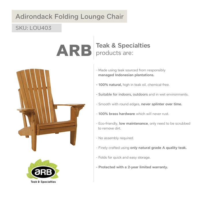 ARB Teak Adirondack Folding Lounger Chair