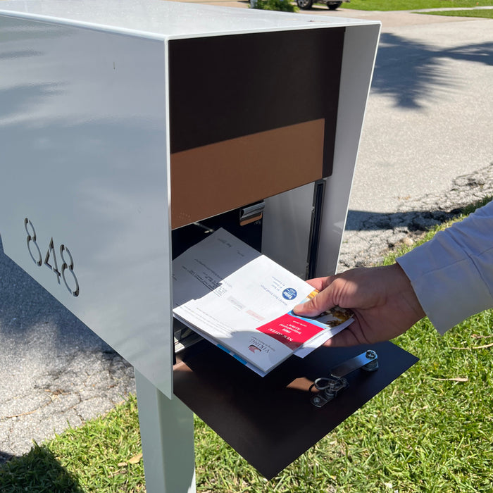 NEW! The Retrobox Locking Package Dropbox in COCONUT - Modern Mailbox