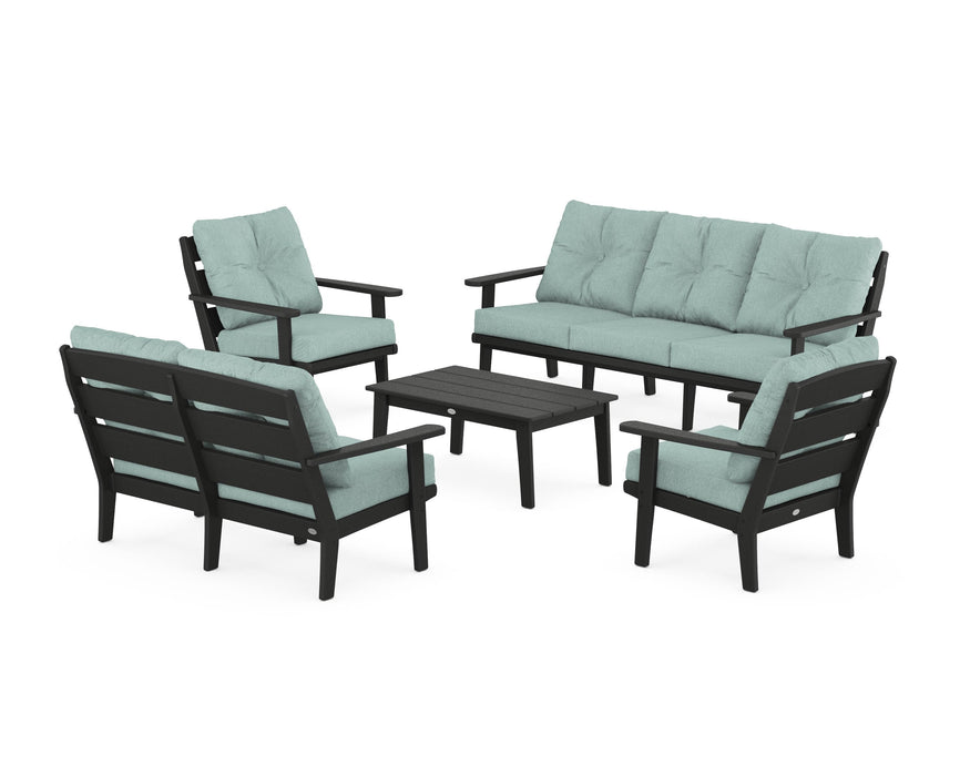 POLYWOOD® Lakeside 5-Piece Lounge Sofa Set in Black / Glacier Spa