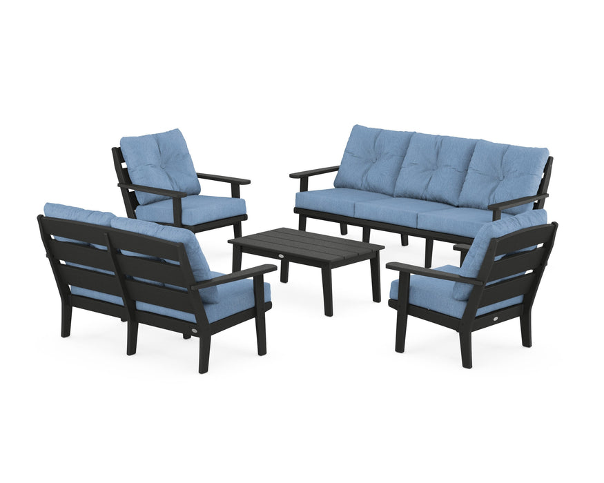 POLYWOOD® Lakeside 5-Piece Lounge Sofa Set in Black / Sky Blue