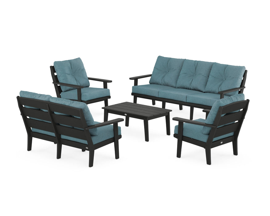 POLYWOOD® Lakeside 5-Piece Lounge Sofa Set in Black / Ocean Teal