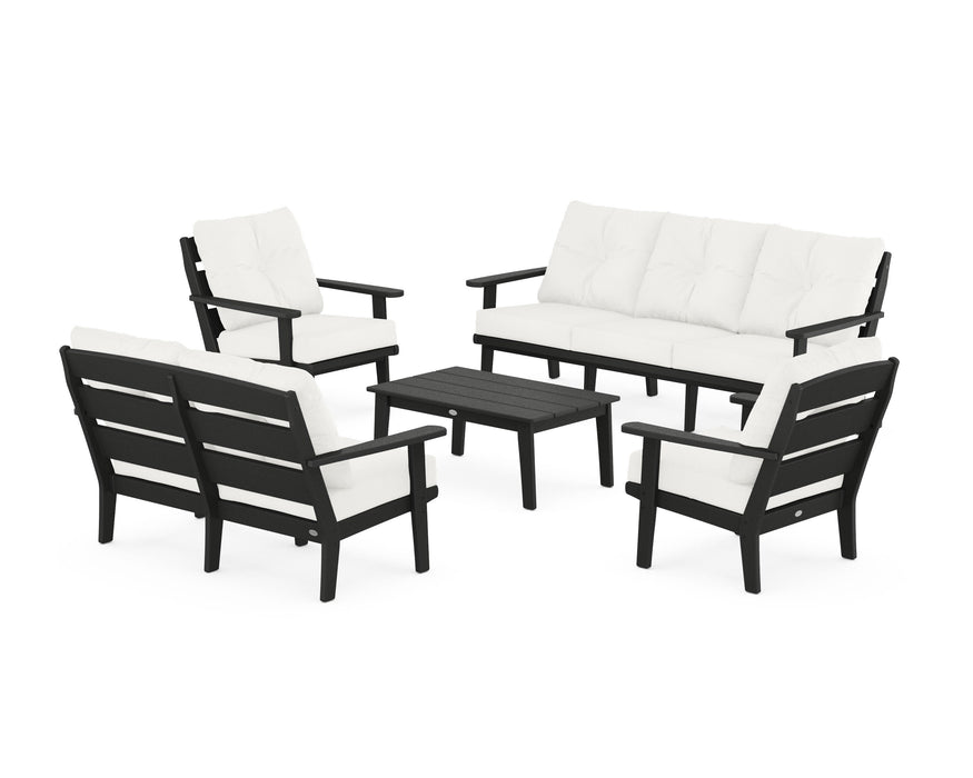 POLYWOOD® Lakeside 5-Piece Lounge Sofa Set in Black / Natural Linen
