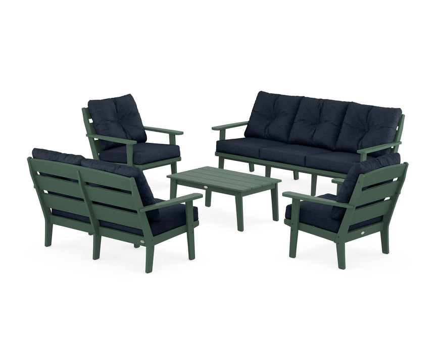 POLYWOOD® Lakeside 5-Piece Lounge Sofa Set in Green / Marine Indigo