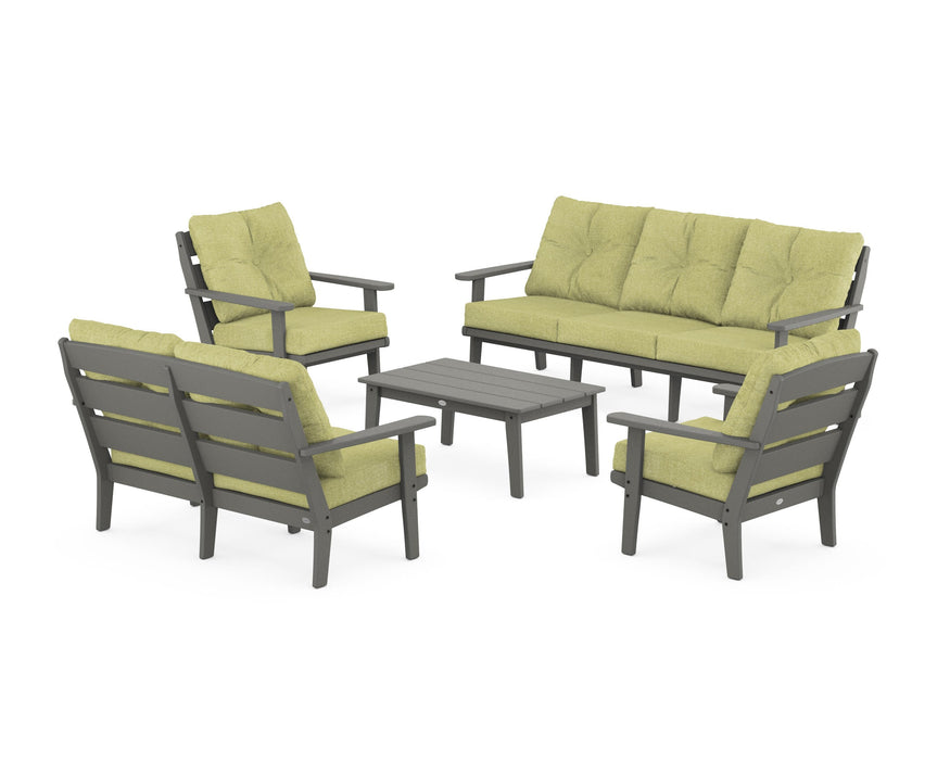 POLYWOOD® Lakeside 5-Piece Lounge Sofa Set in Slate Grey / Chartreuse Boucle