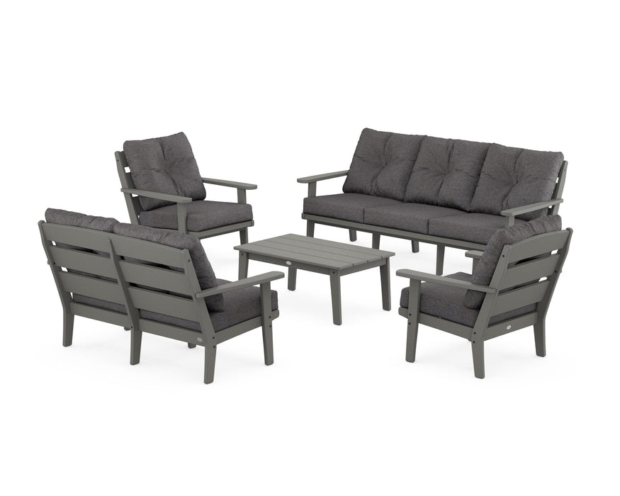 POLYWOOD® Lakeside 5-Piece Lounge Sofa Set in Slate Grey / Ash Charcoal