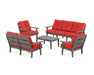 POLYWOOD® Lakeside 5-Piece Lounge Sofa Set in Slate Grey / Crimson Linen