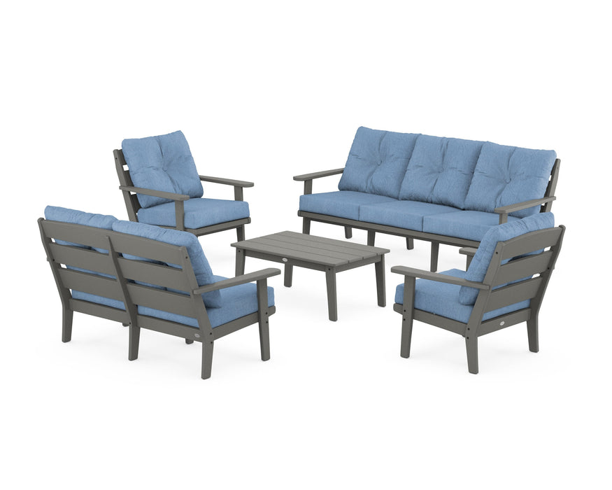 POLYWOOD® Lakeside 5-Piece Lounge Sofa Set in Slate Grey / Sky Blue
