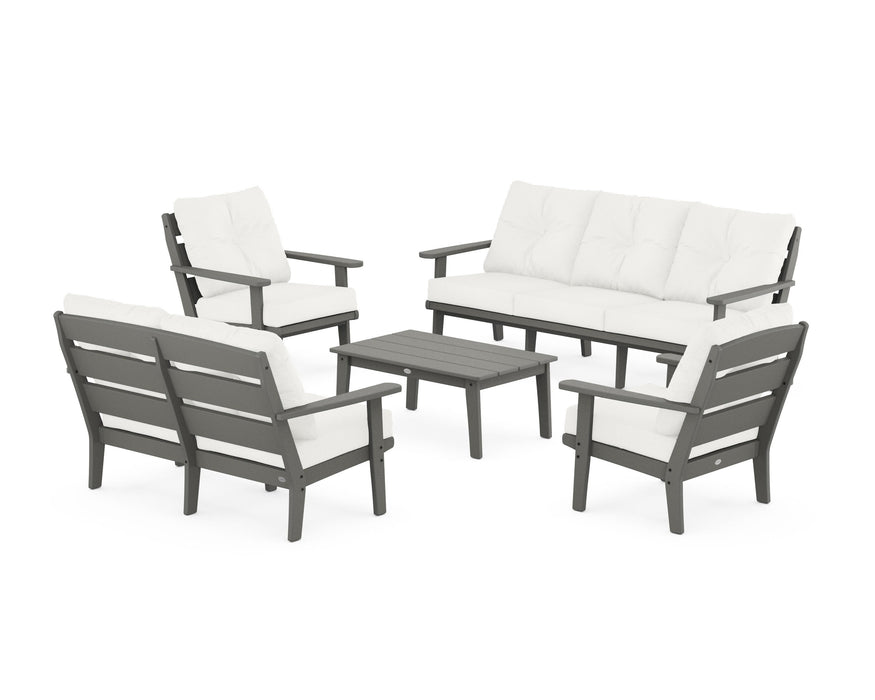 POLYWOOD® Lakeside 5-Piece Lounge Sofa Set in Slate Grey / Natural Linen