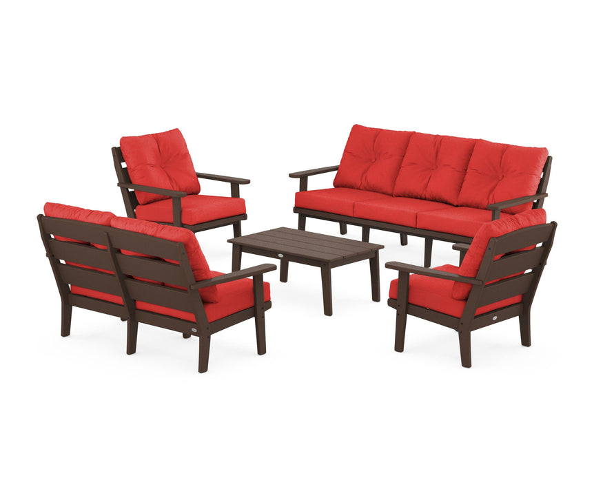 POLYWOOD® Lakeside 5-Piece Lounge Sofa Set in Mahogany / Crimson Linen