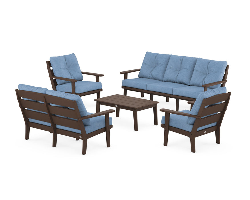 POLYWOOD® Lakeside 5-Piece Lounge Sofa Set in Mahogany / Sky Blue