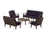 POLYWOOD® Lakeside 5-Piece Lounge Sofa Set in Mahogany / Navy Linen
