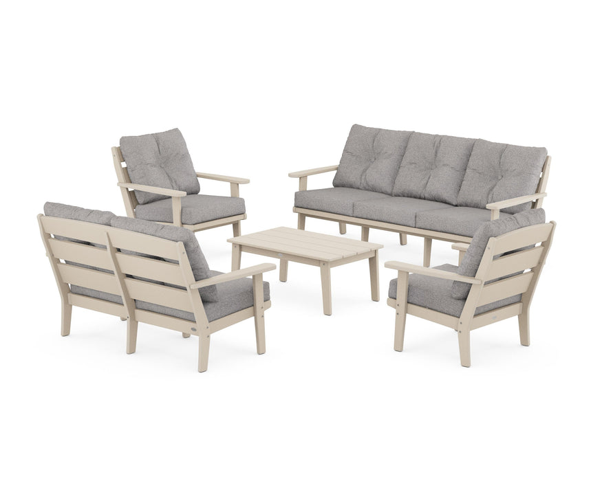 POLYWOOD® Lakeside 5-Piece Lounge Sofa Set in Sand / Grey Mist