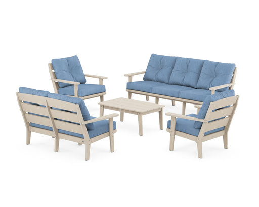POLYWOOD® Lakeside 5-Piece Lounge Sofa Set in Sand / Sky Blue