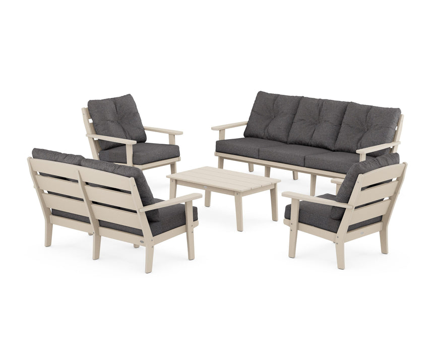 POLYWOOD® Lakeside 5-Piece Lounge Sofa Set in Sand / Ash Charcoal