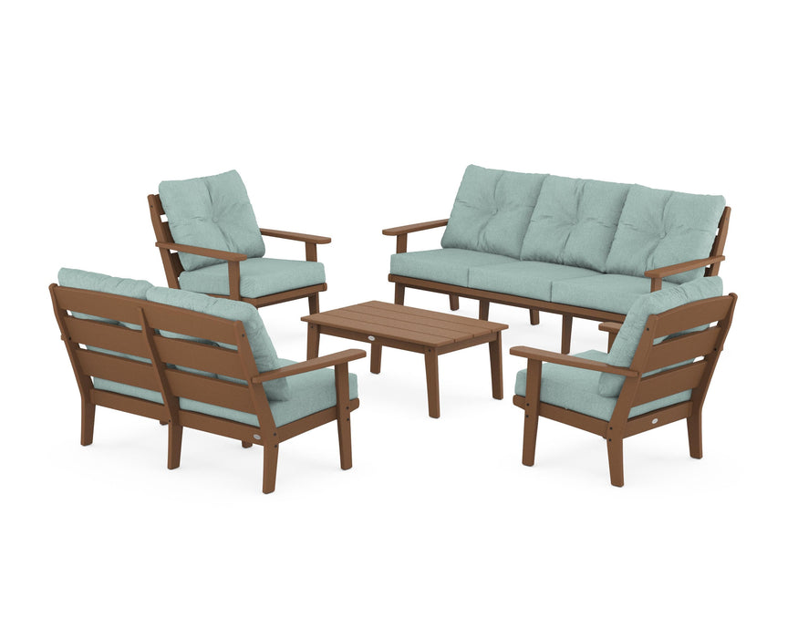 POLYWOOD® Lakeside 5-Piece Lounge Sofa Set in Teak / Glacier Spa
