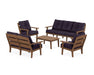 POLYWOOD® Lakeside 5-Piece Lounge Sofa Set in Teak / Navy Linen