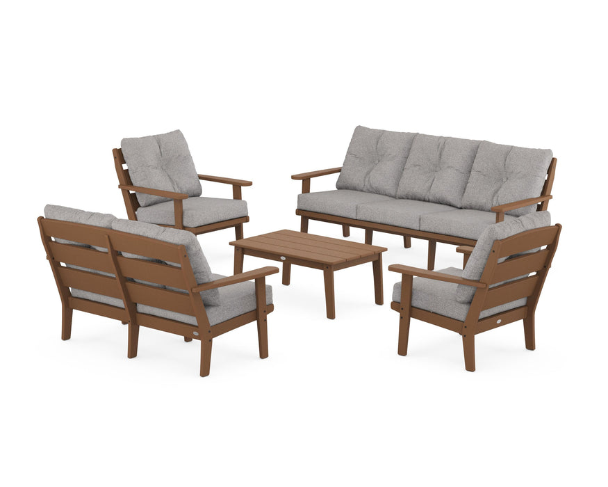 POLYWOOD® Lakeside 5-Piece Lounge Sofa Set in Teak / Grey Mist