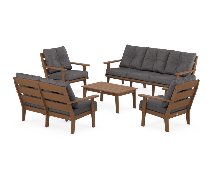 POLYWOOD® Lakeside 5-Piece Lounge Sofa Set in Teak / Ash Charcoal