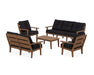 POLYWOOD® Lakeside 5-Piece Lounge Sofa Set in Teak / Midnight Linen