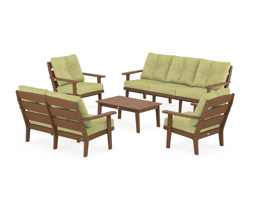 POLYWOOD® Lakeside 5-Piece Lounge Sofa Set in Teak / Chartreuse Boucle