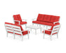 POLYWOOD® Lakeside 5-Piece Lounge Sofa Set in White / Crimson Linen