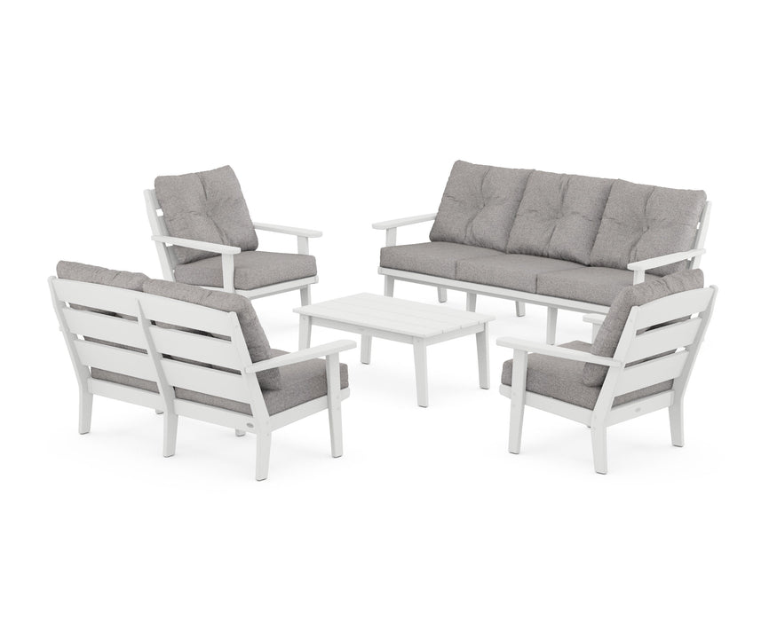 POLYWOOD® Lakeside 5-Piece Lounge Sofa Set in White / Grey Mist