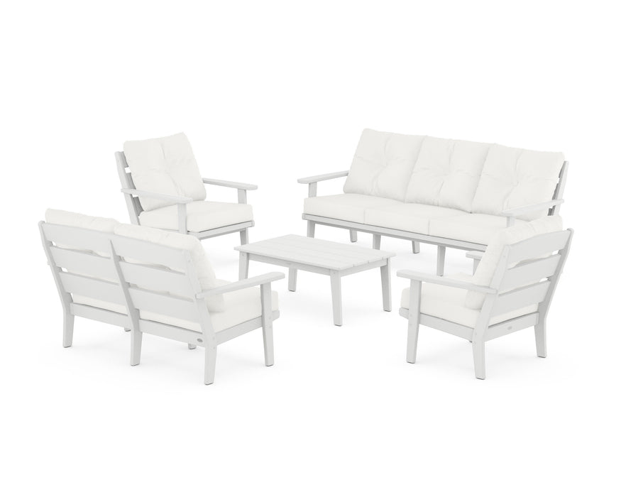 POLYWOOD® Lakeside 5-Piece Lounge Sofa Set in White / Natural Linen