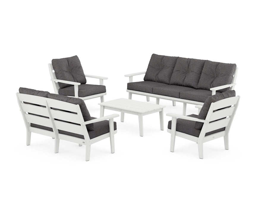 POLYWOOD® Lakeside 5-Piece Lounge Sofa Set in White / Ash Charcoal