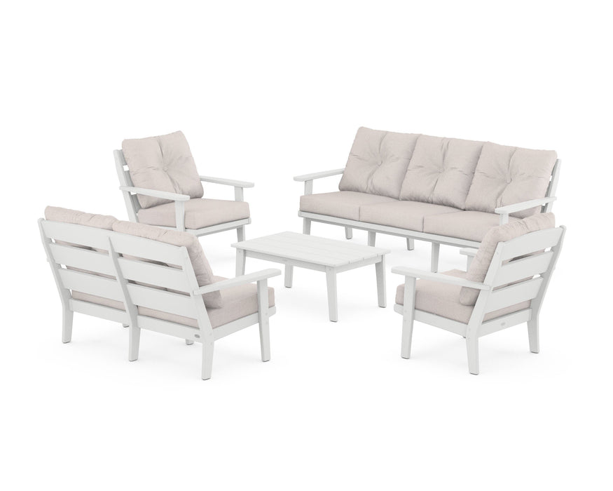 POLYWOOD® Lakeside 5-Piece Lounge Sofa Set in White / Dune Burlap